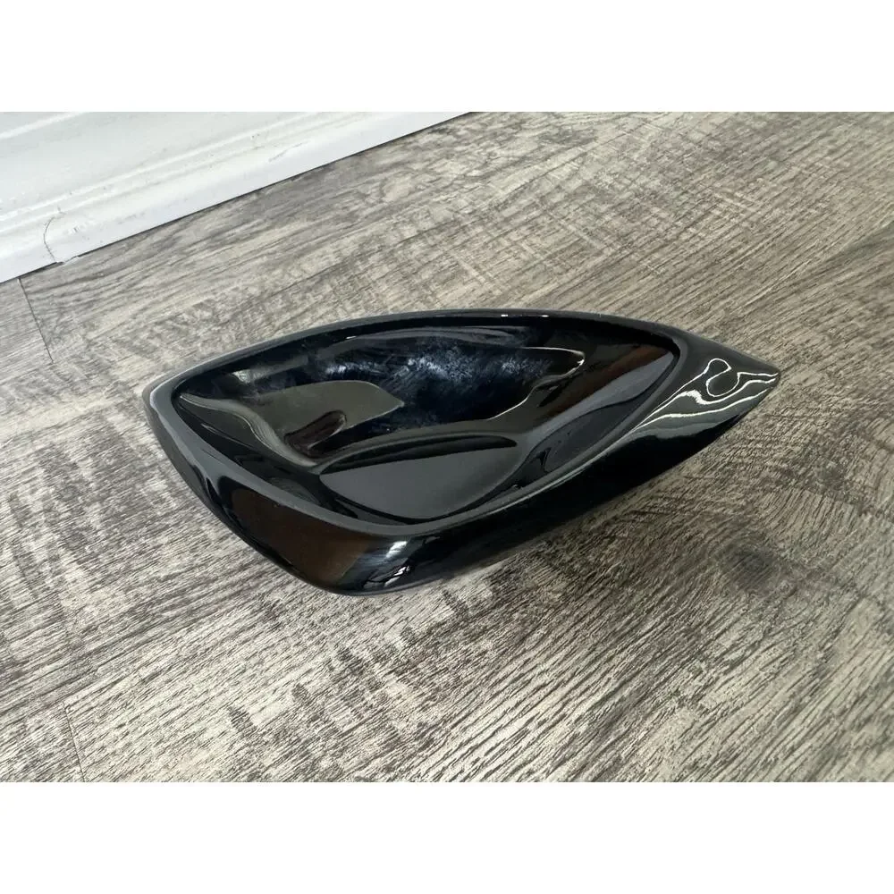 Black Italian Murano Glass Catchall or Tray Heavy Thick Glass 7.5” MCM Atomic